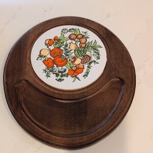 Vintage Himark Wooden Cheese Board Tray with Vegetable Design